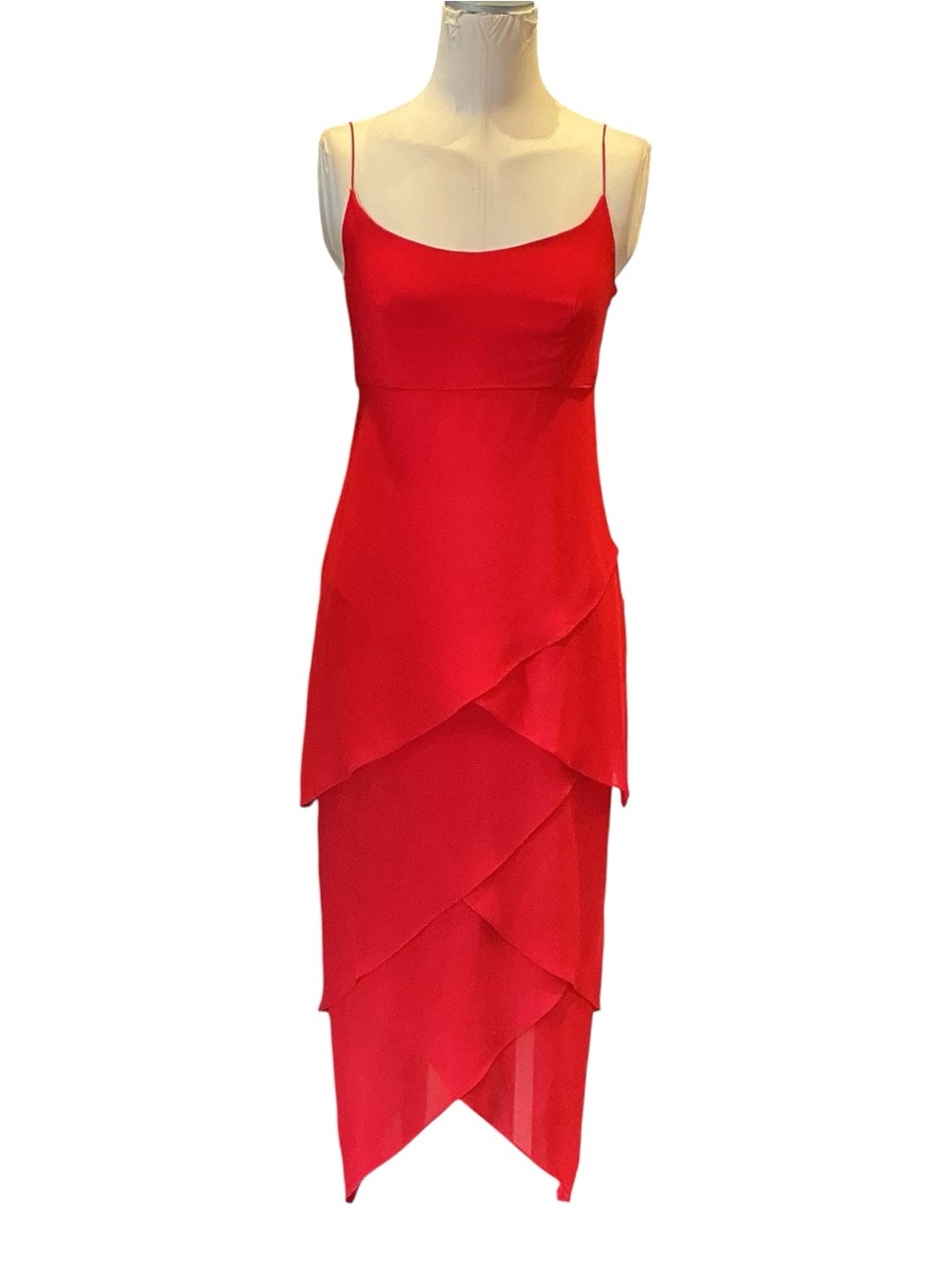 Vintage Y2K A.J Bari Red Asymmetrical Layered Midi Dress